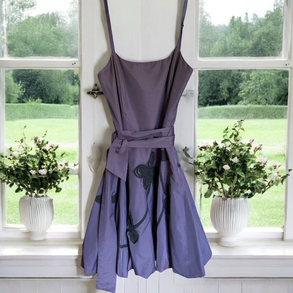 ARIELLA Purple Taffeta Spaghetti Strap Party Cocktail Bubble Hem Dress S‎